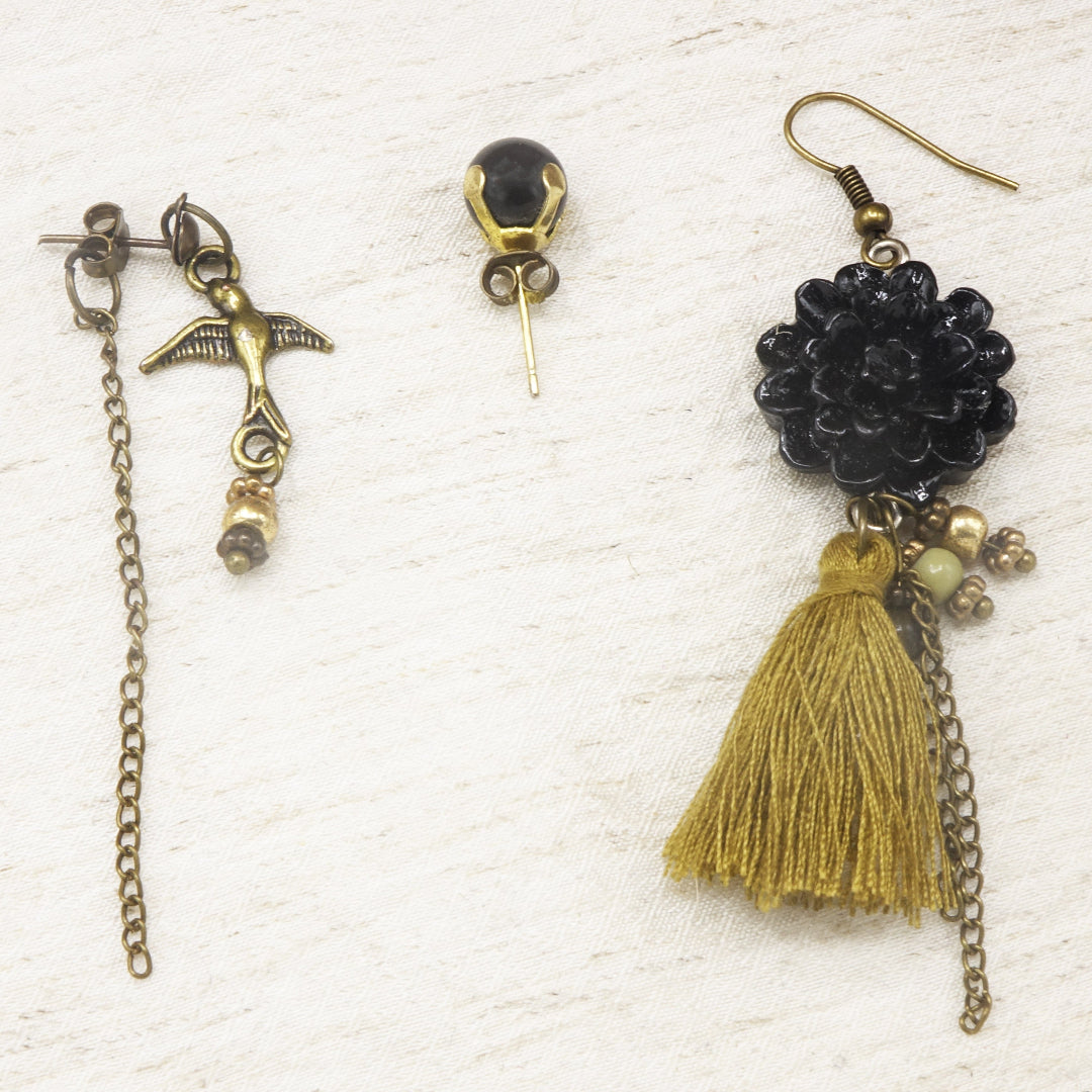 Black Rose Triple Earring - Verna Artisan Works