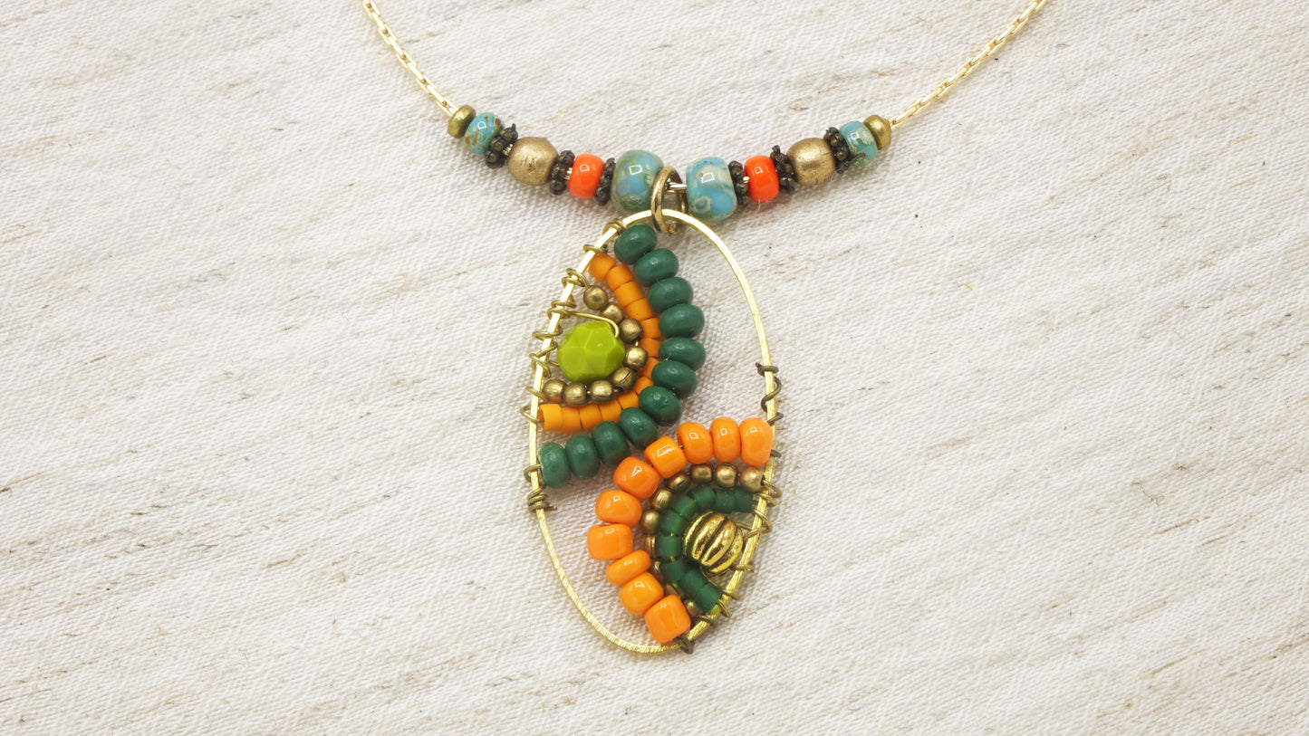Boho Handwired Necklace - Citrus & Green