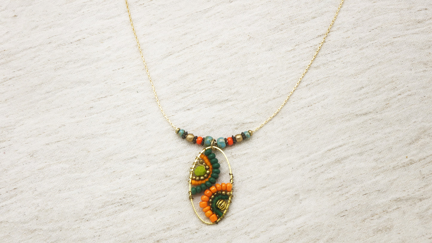 Boho Handwired Necklace - Citrus & Green