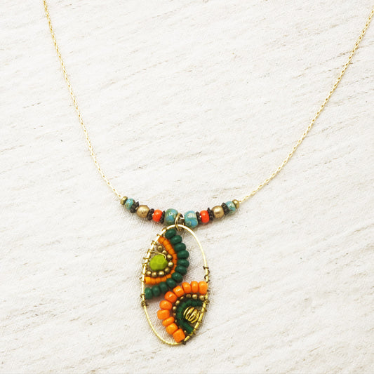 Boho Handwired Necklace - Citrus & Green