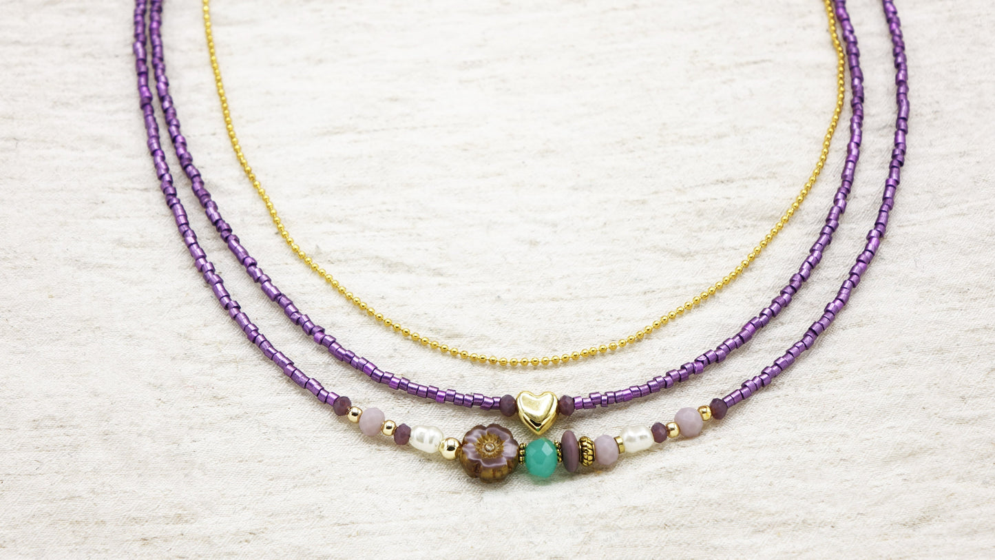 Boho Beaded Purple Festival Necklace