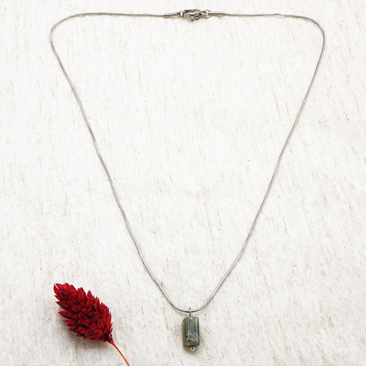 Labradorite Crystal Stone Necklace with Stainless Steel Chain