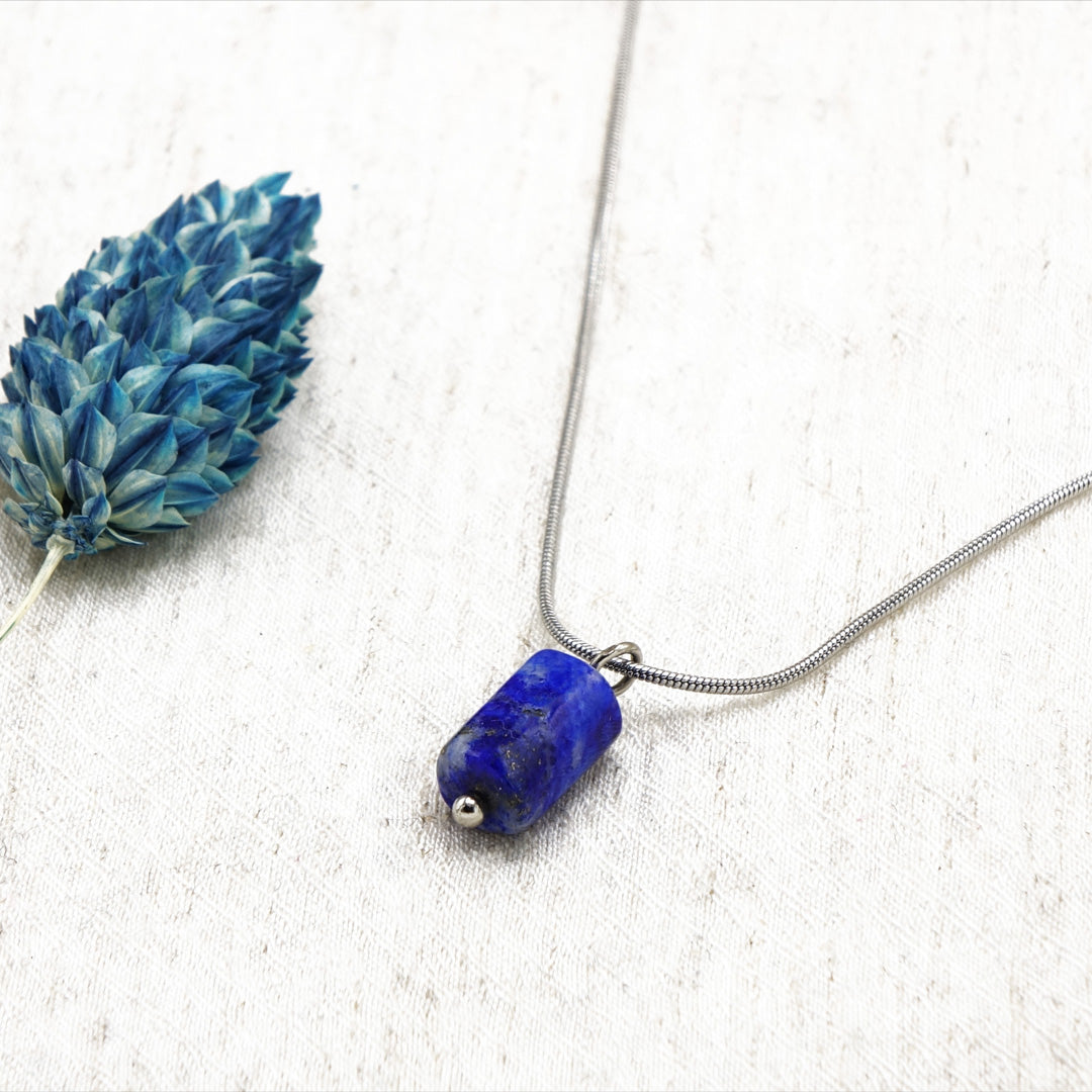Lapis Lazuli Crystal Stone Necklace with Stainless Steel Chain