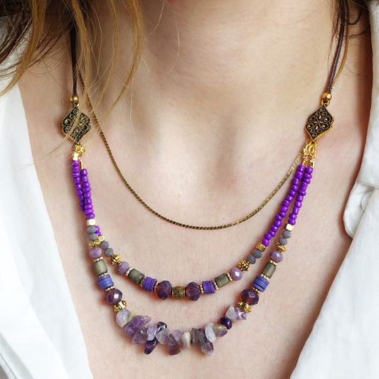 Boho Beaded Amethyst Necklace