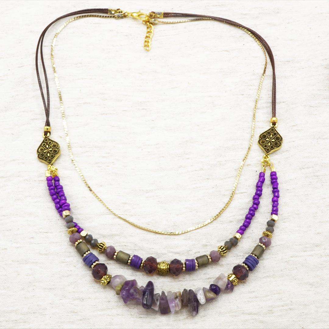 Boho Beaded Amethyst Necklace
