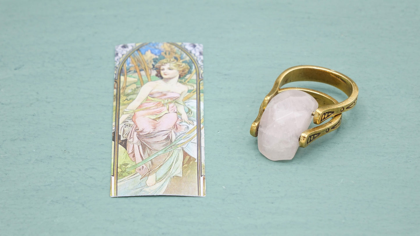Rose Quartz Statement Ring – Wholesale Listing (Assorted Gold & Silver Bronze Bands) - Verna Artisan Works