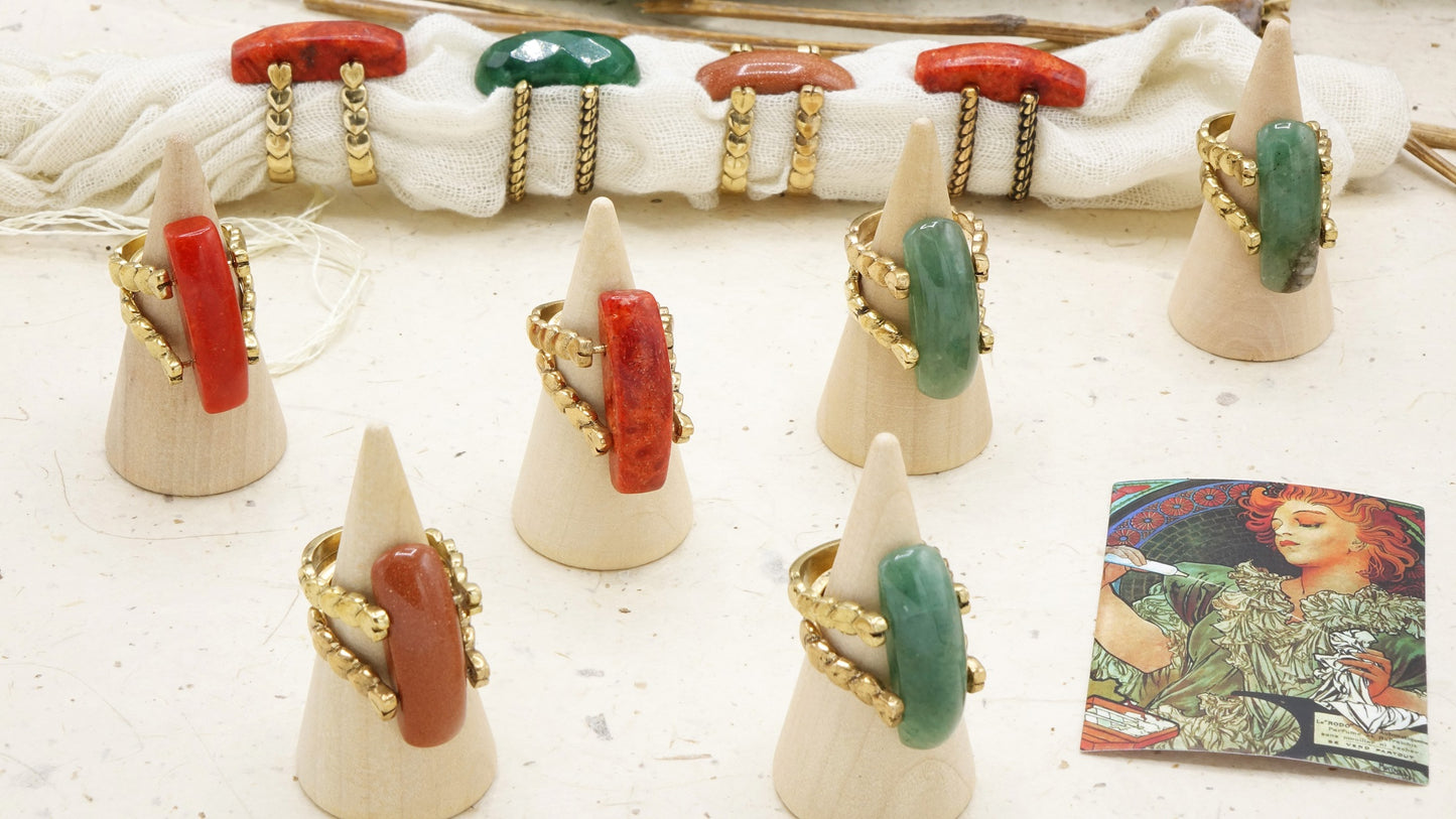 Coral Stone Ring – Wholesale Listing (Assorted Gold & Silver Bronze Bands) - Verna Artisan Works