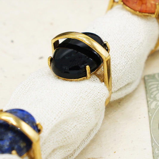 Bold Onyx Stone Ring – Adjustable Gold-Coloured Bronze Band