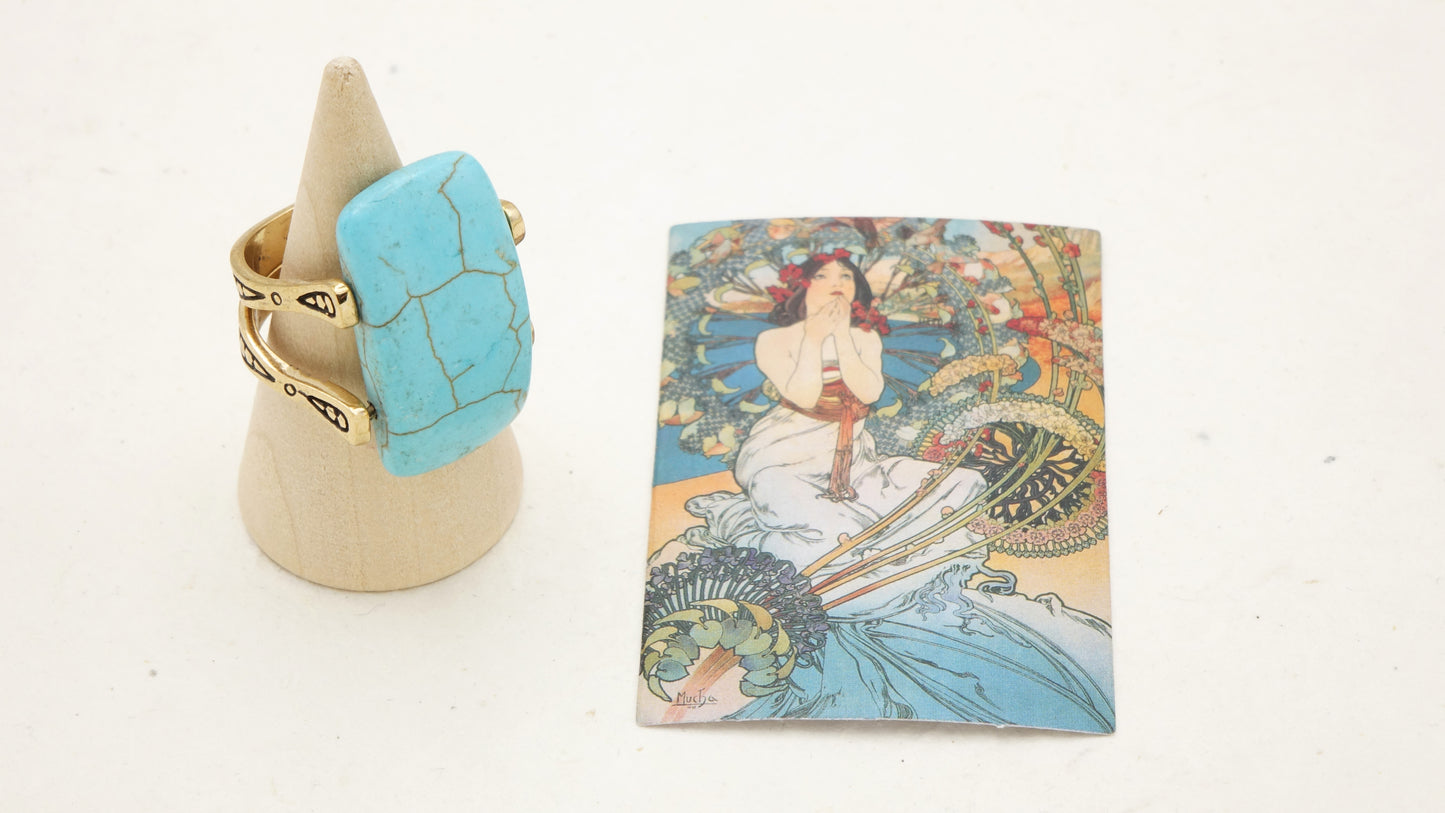 Turquoise Statement Ring – Wholesale Listing (Assorted Gold & Silver Bronze Bands) - Verna Artisan Works