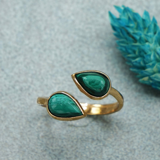 Double Malachite Crystal Stone Ring