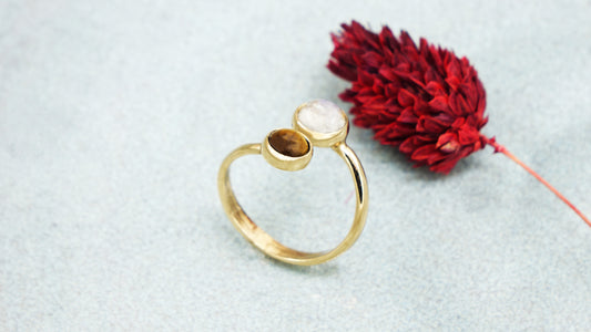 Tiger's Eye and Moonstone Crystal Stone Ring