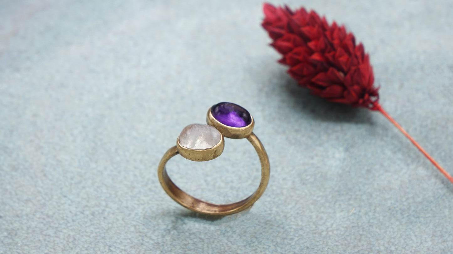 Amethyst and Moonstone Double Gemstone Ring - Verna Artisan Works