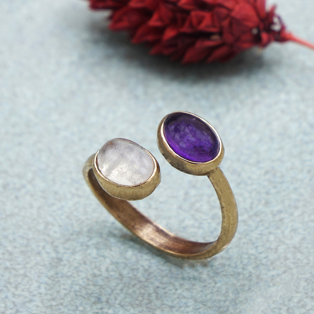 Amethyst and Moonstone Double Gemstone Ring