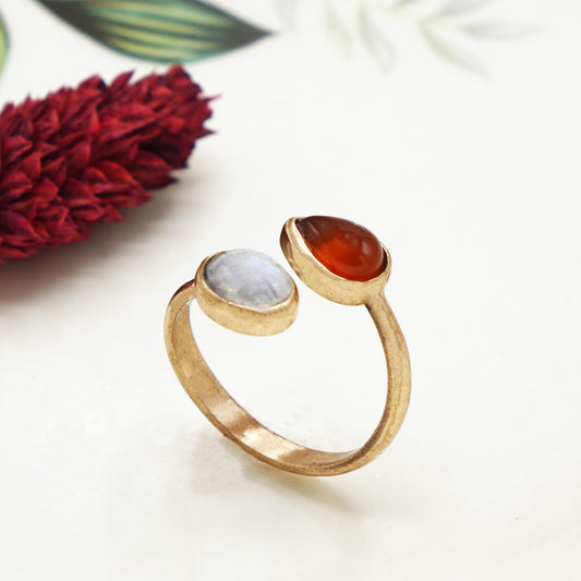 Red Agate and Moonstone Double Gemstone Ring
