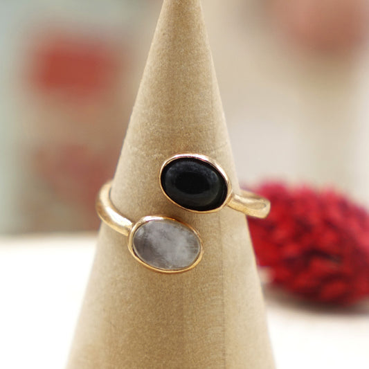 Moonstone and Onyx Double Gemstone Ring