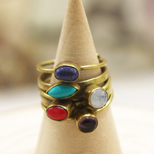 Handcrafted Multi-Gemstone Brass Ring