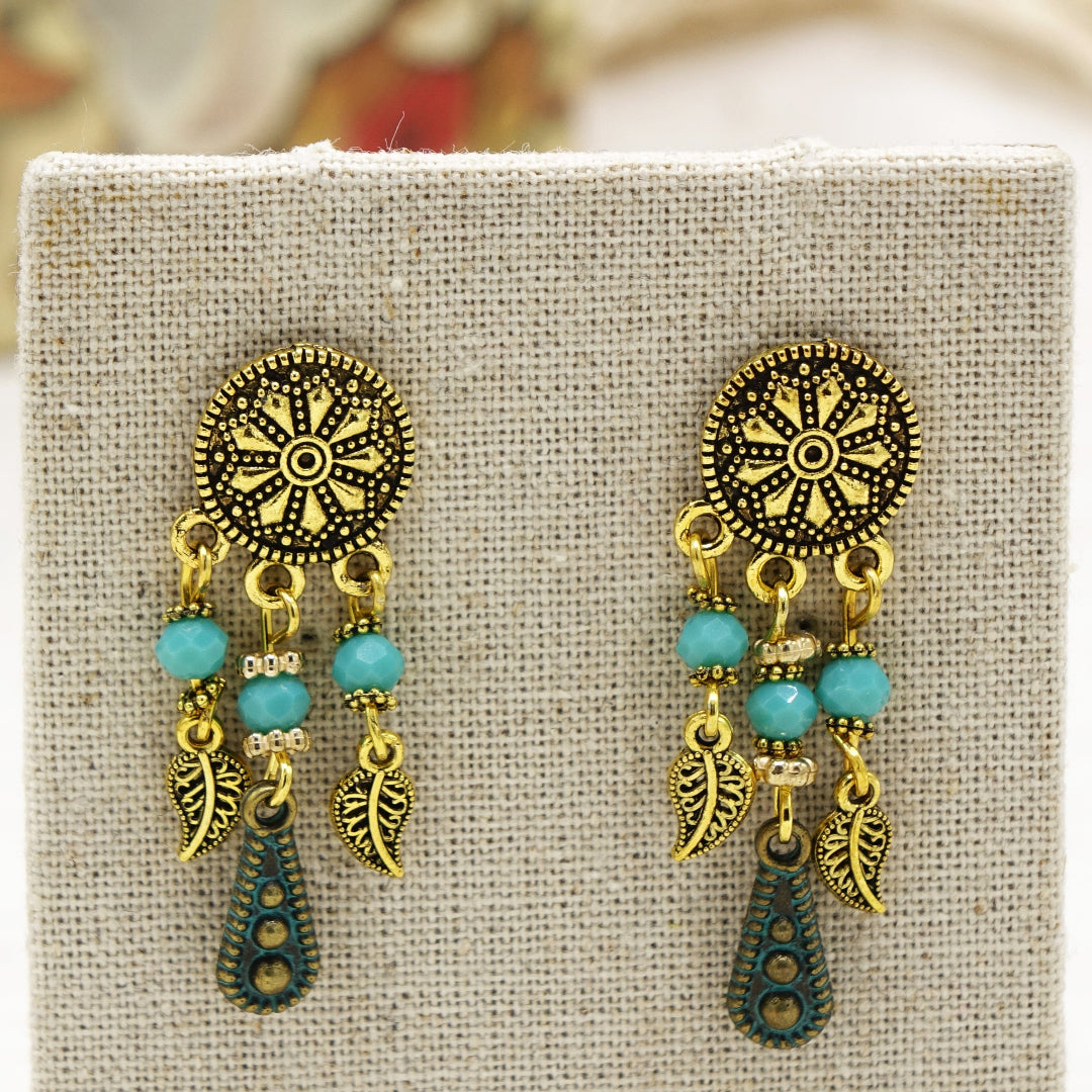 Boho Beaded Leaf Earring