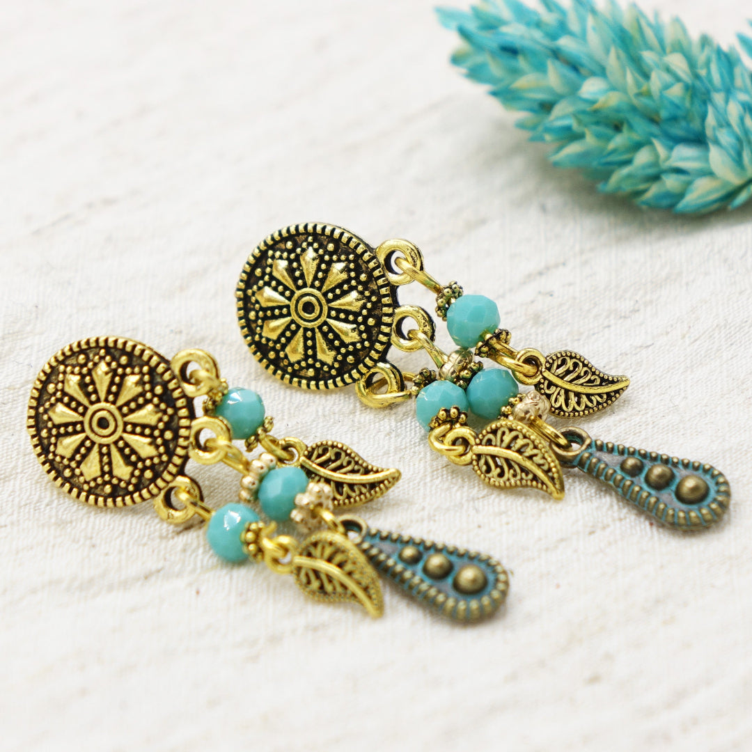 Boho Beaded Leaf Earring