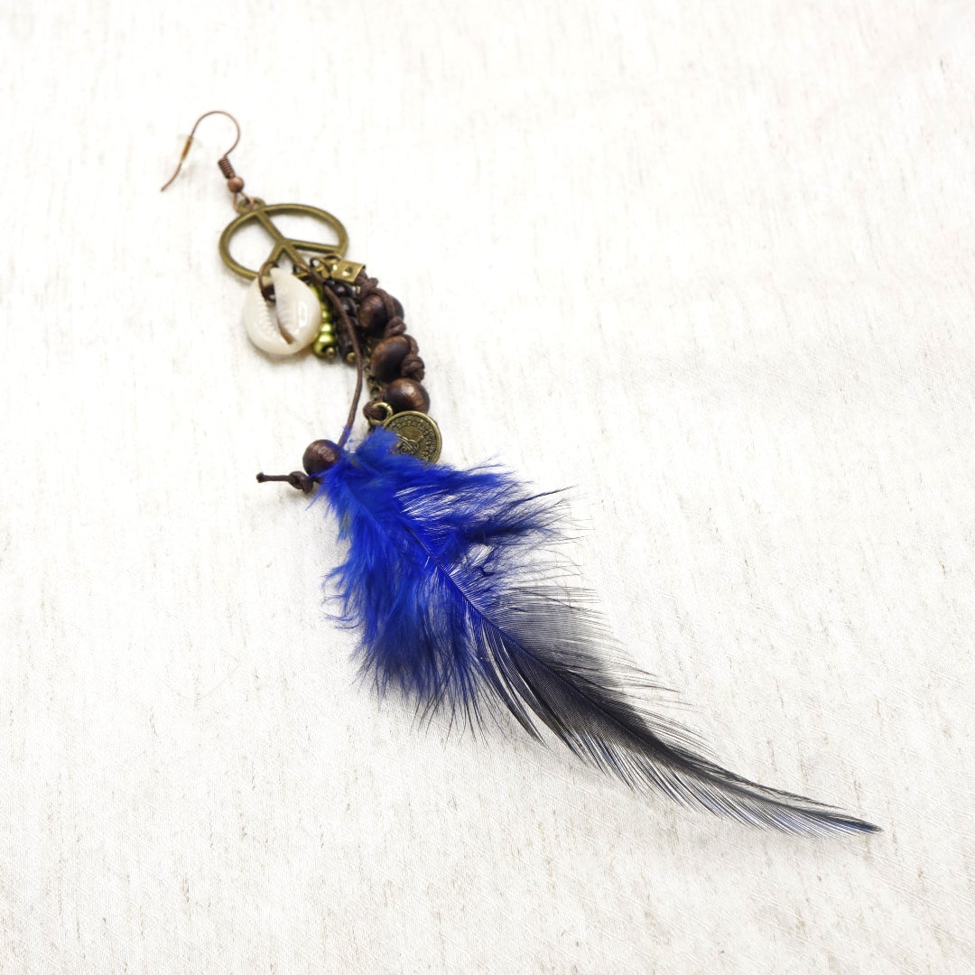 Boho Feather Earrings - Deep Blue