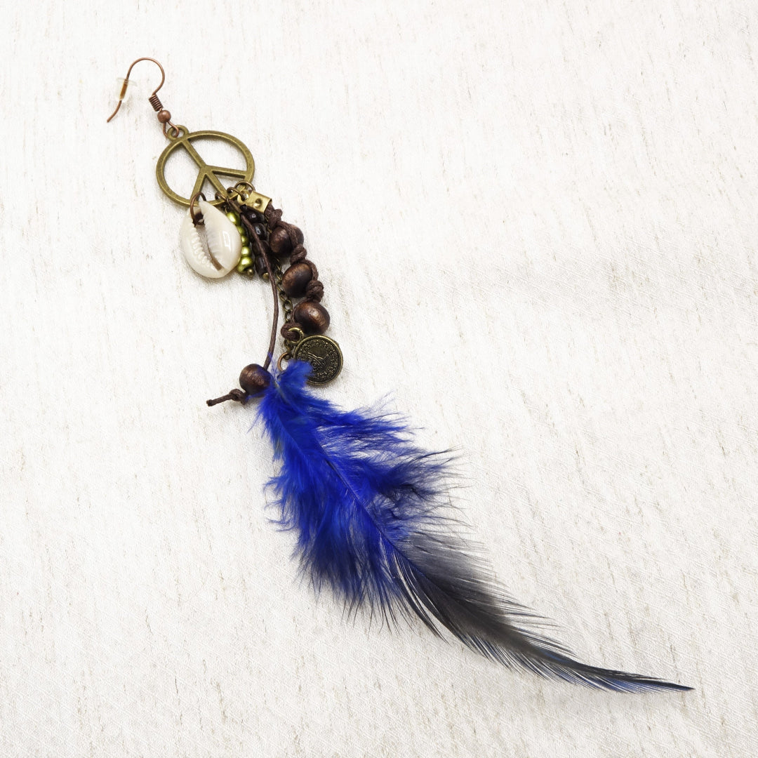 Boho Feather Earrings - Deep Blue