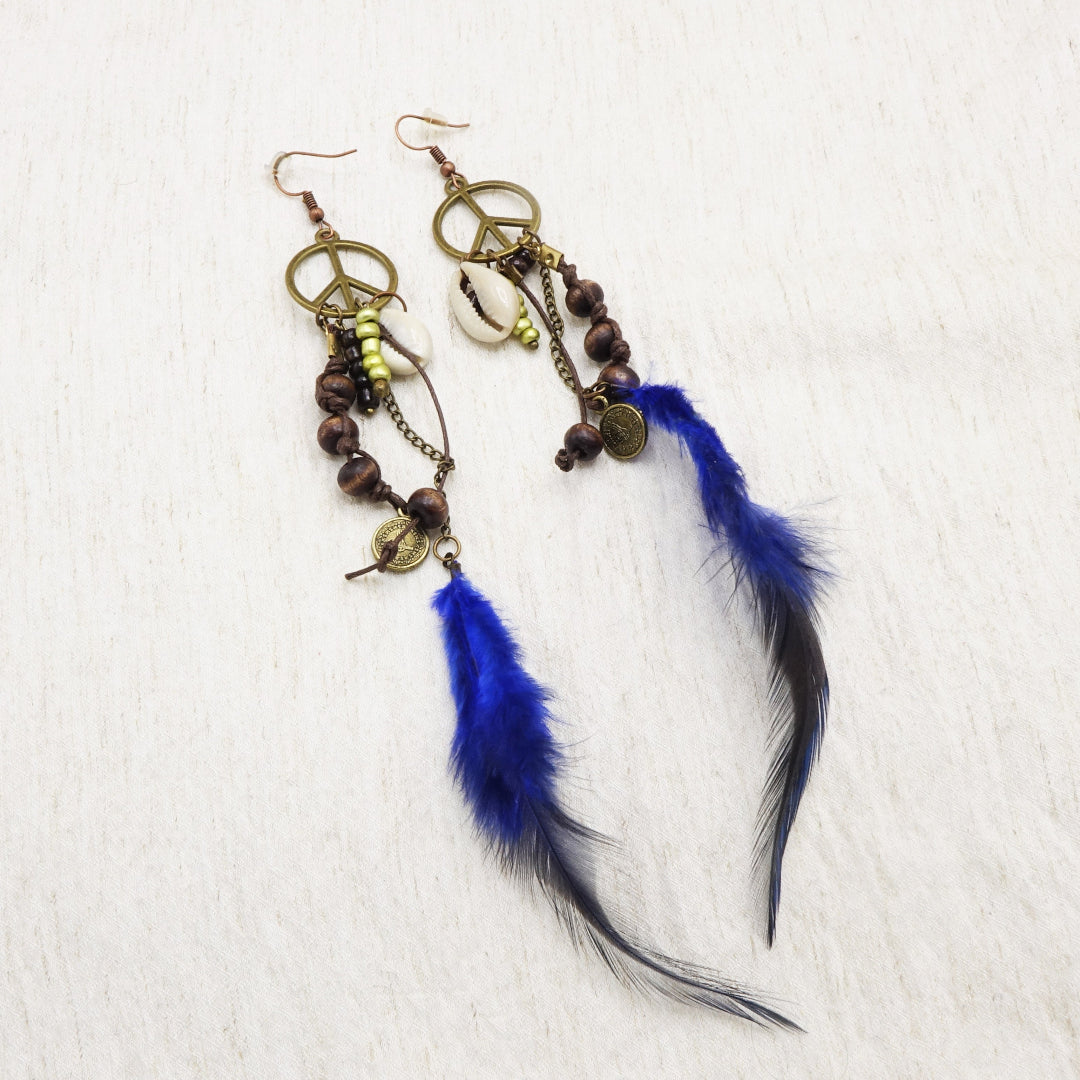 Boho Feather Earrings - Deep Blue