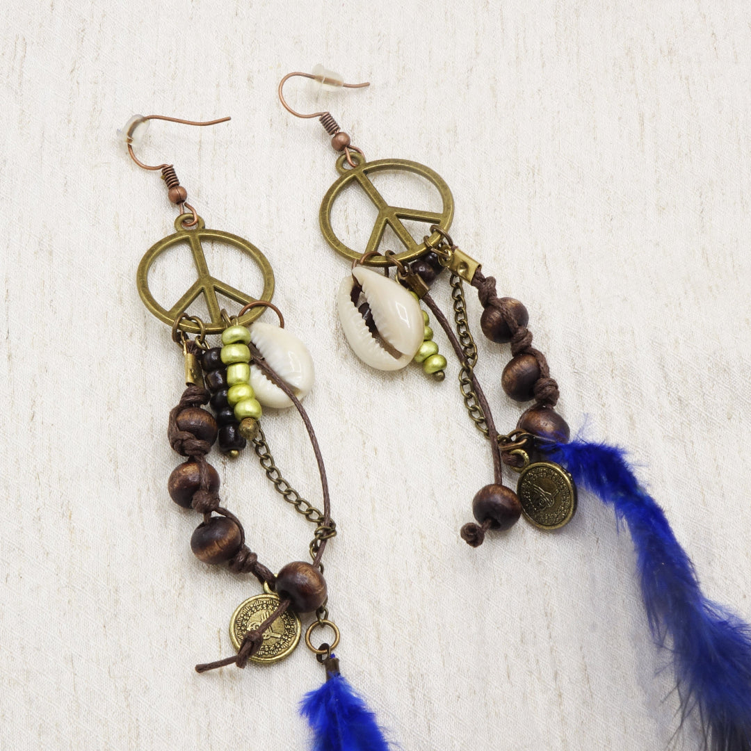 Boho Feather Earrings - Deep Blue