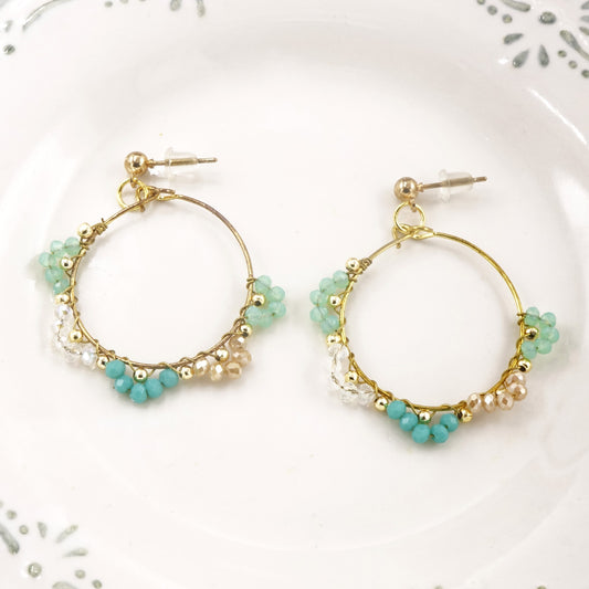 Beaded Hoop Earrings with Crystal Accents