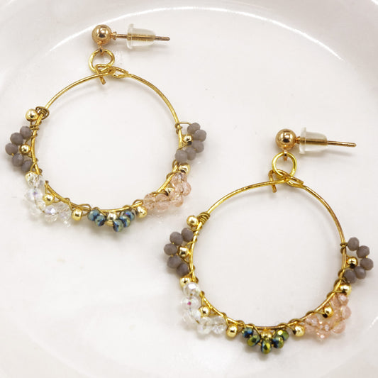 Beaded Hoop Earrings with Crystal Accents