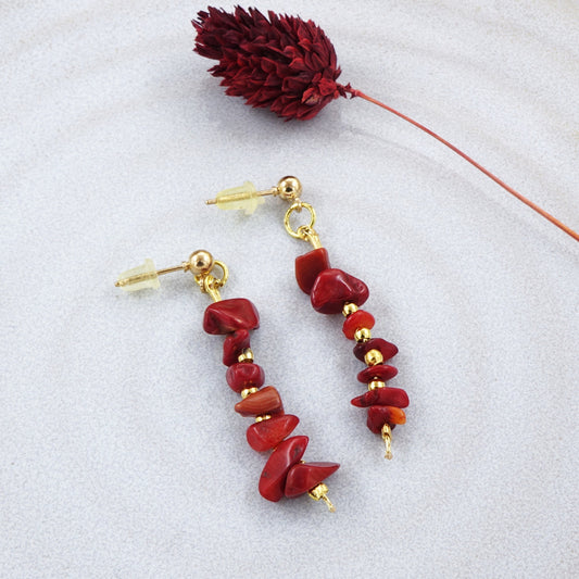 Coral Crystal Stone Earrings