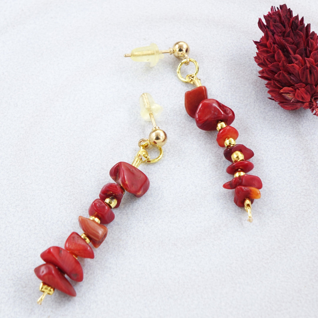 Coral Crystal Stone Earrings