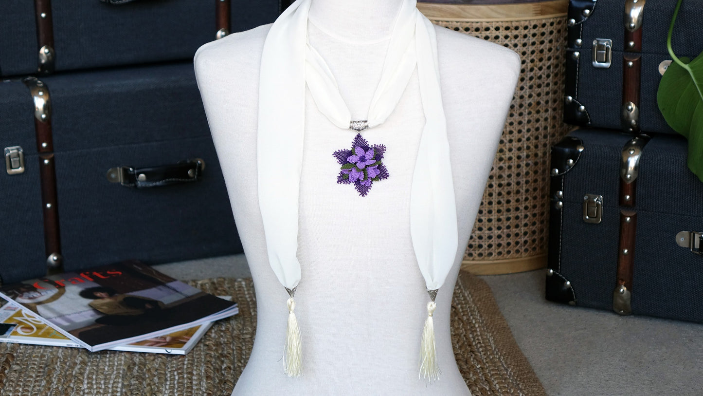 Needle Lace Flower Scarf - Verna Artisan Works