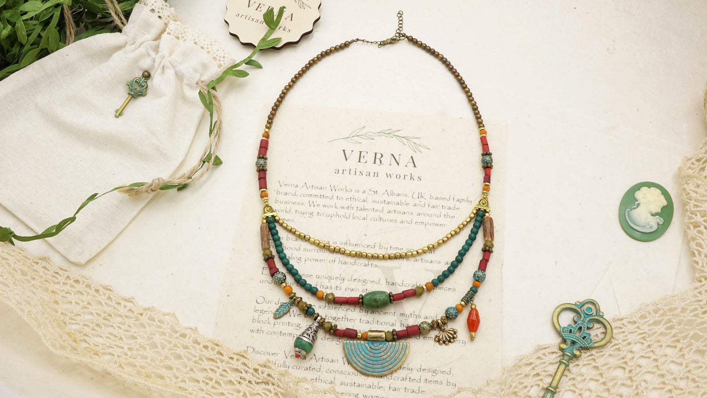 Triple Layered Turquoise Beaded Necklace - Verna Artisan Works