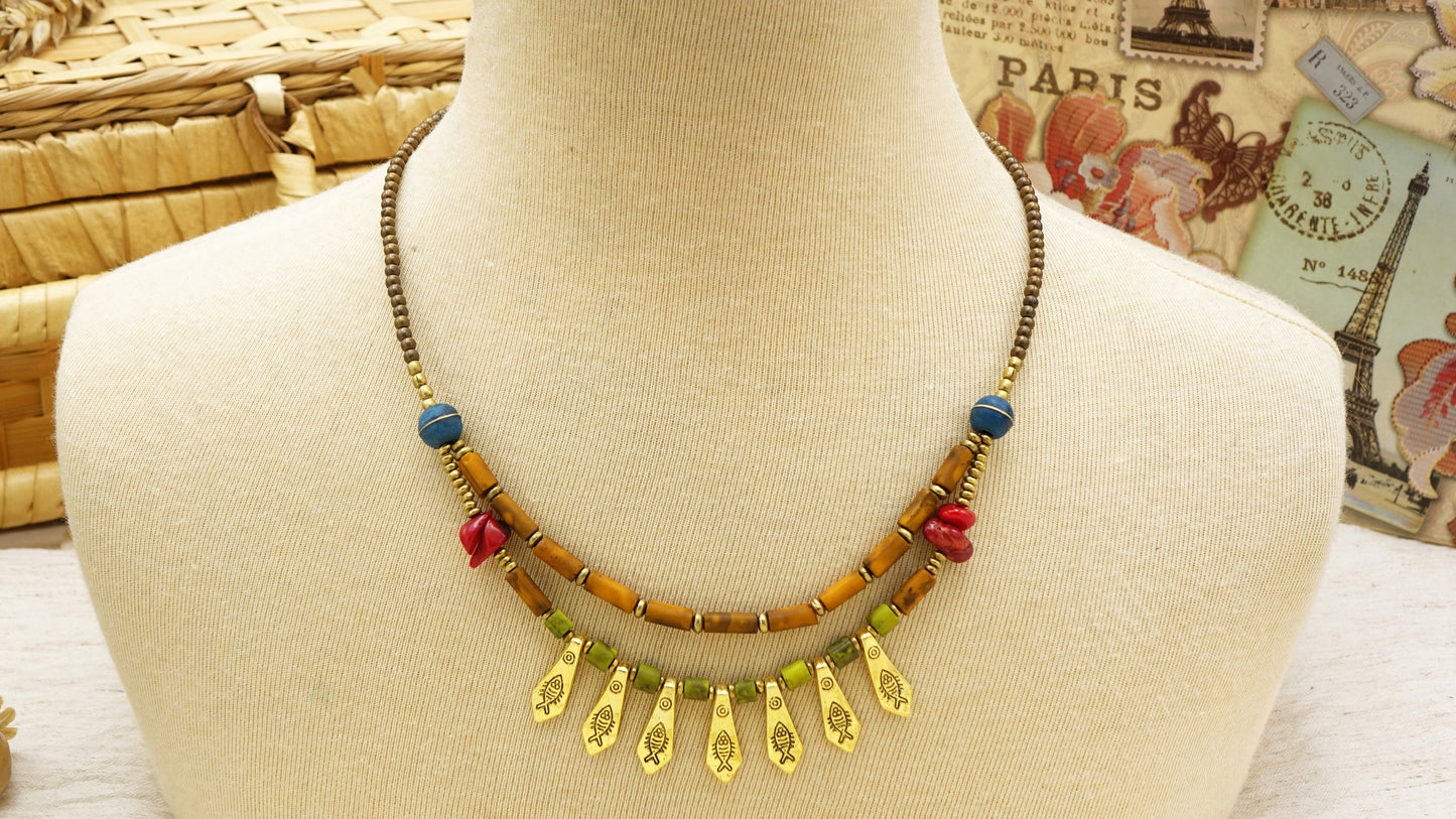 Boho Wood Beaded Necklace - Verna Artisan Works