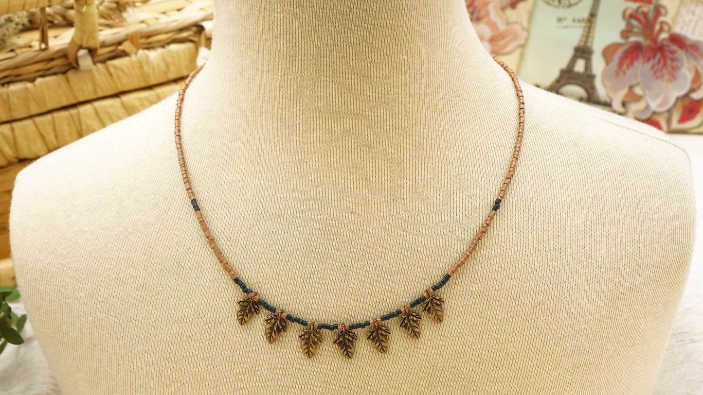 Boho Beaded Leaf Necklace - Verna Artisan Works