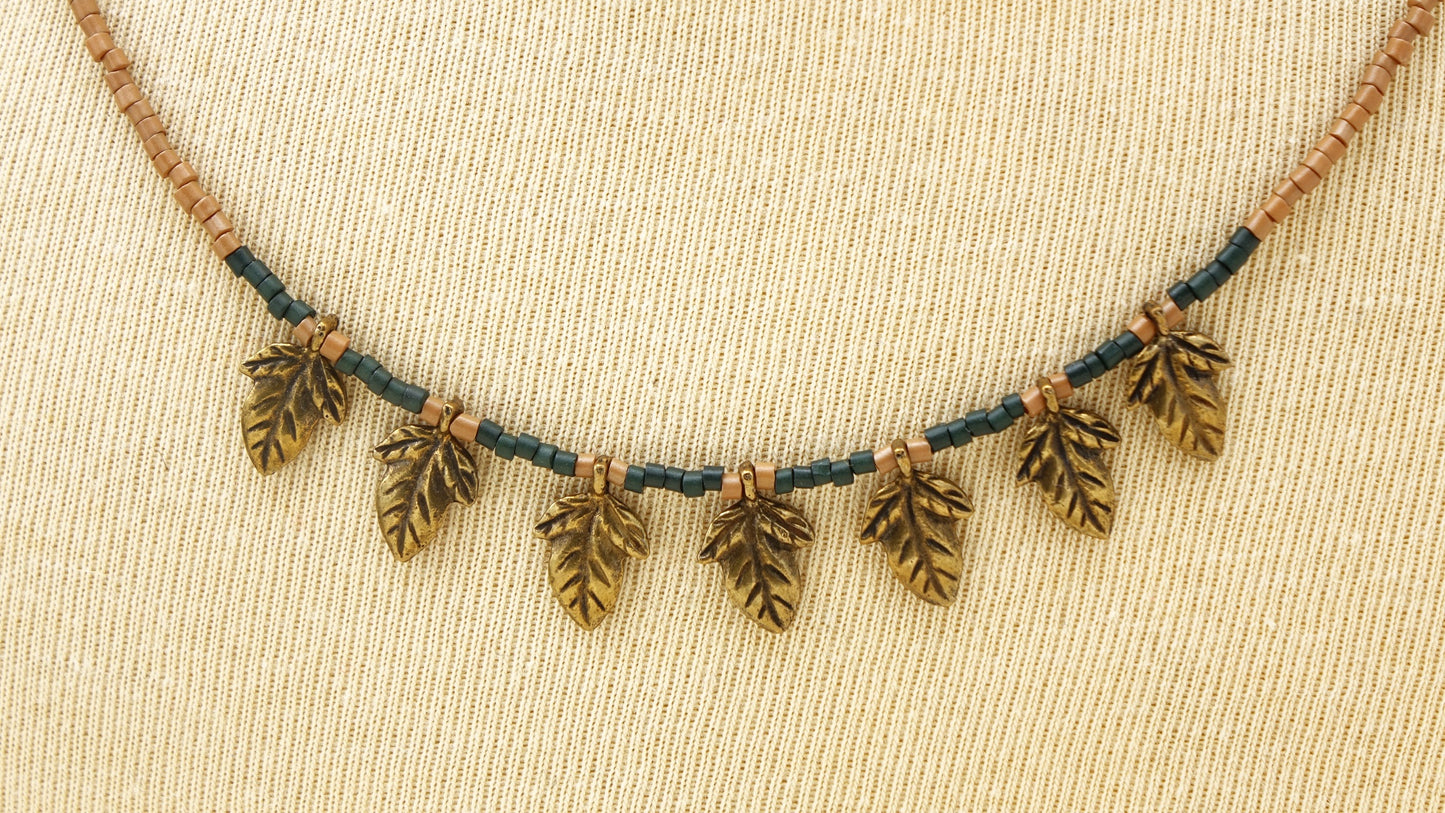 Boho Beaded Leaf Necklace - Verna Artisan Works