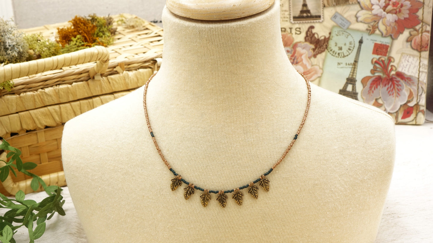 Boho Beaded Leaf Necklace - Verna Artisan Works