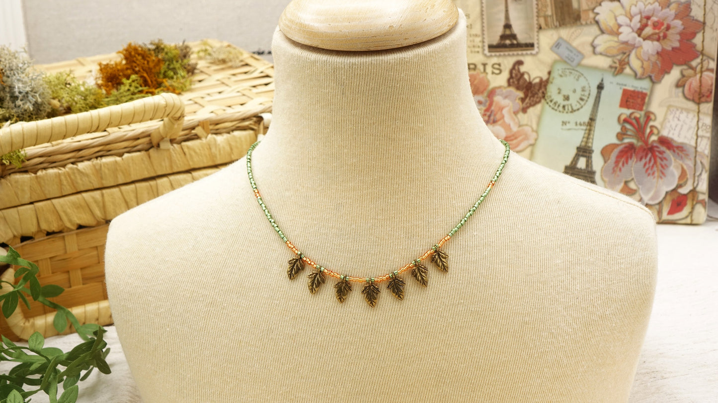 Boho Beaded Leaf Necklace - Verna Artisan Works