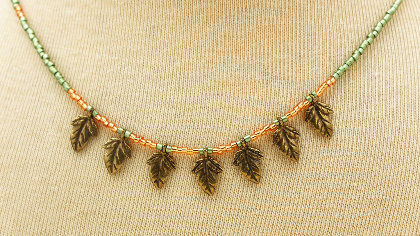 Boho Beaded Leaf Necklace - Verna Artisan Works