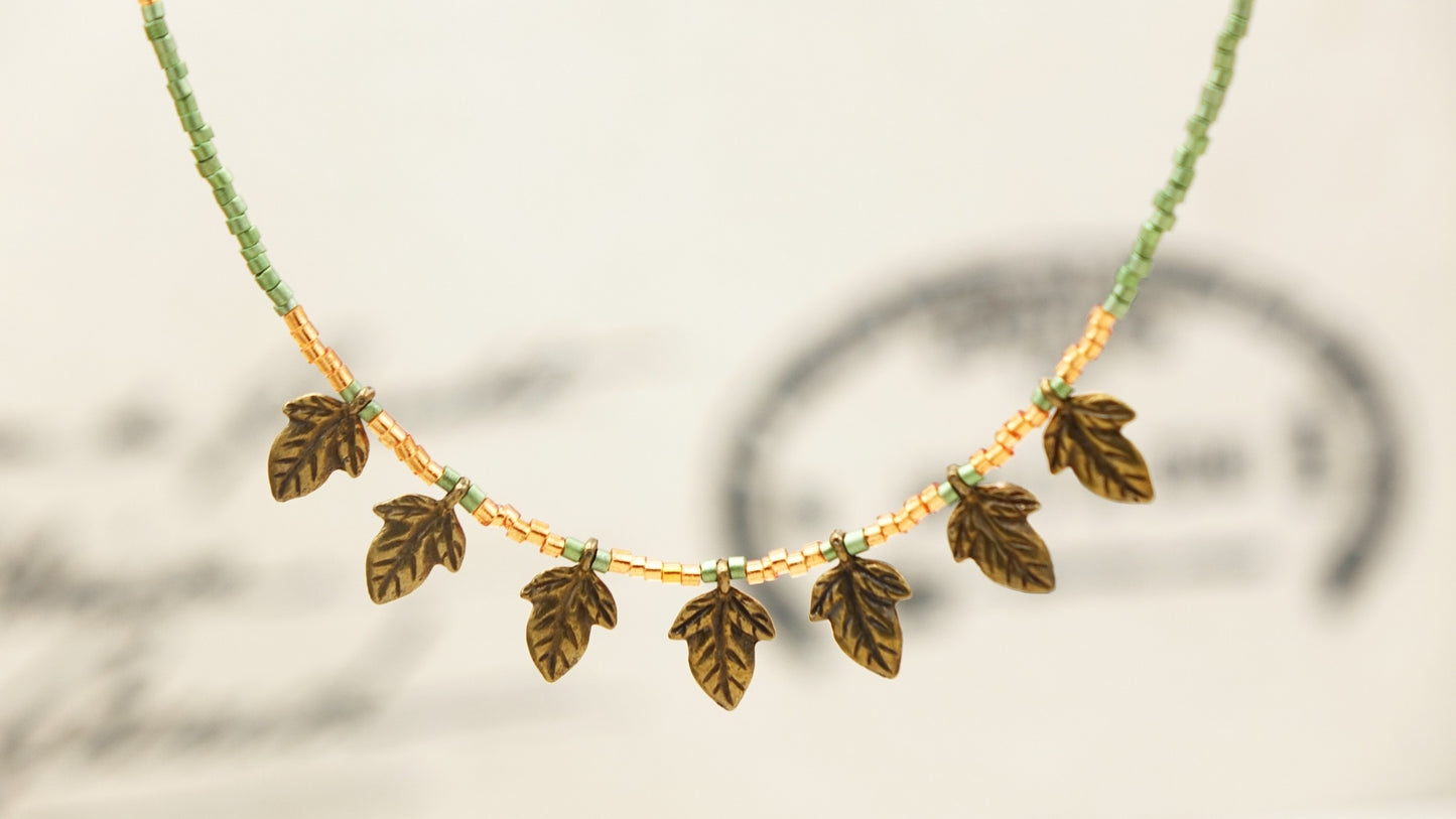 Boho Beaded Leaf Necklace - Verna Artisan Works