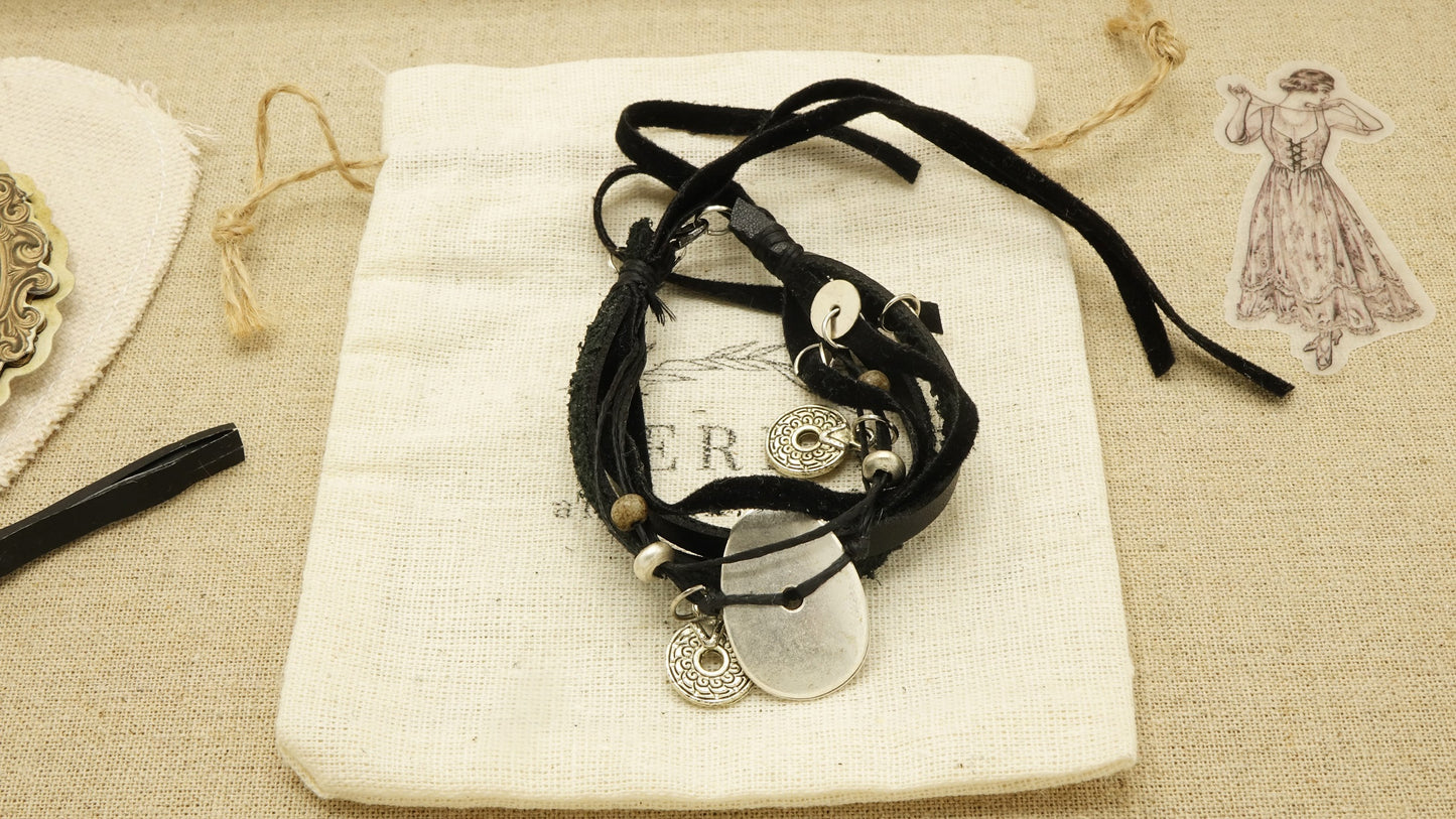 Victorian Style Leather Bracelet - Charmed - Verna Artisan Works