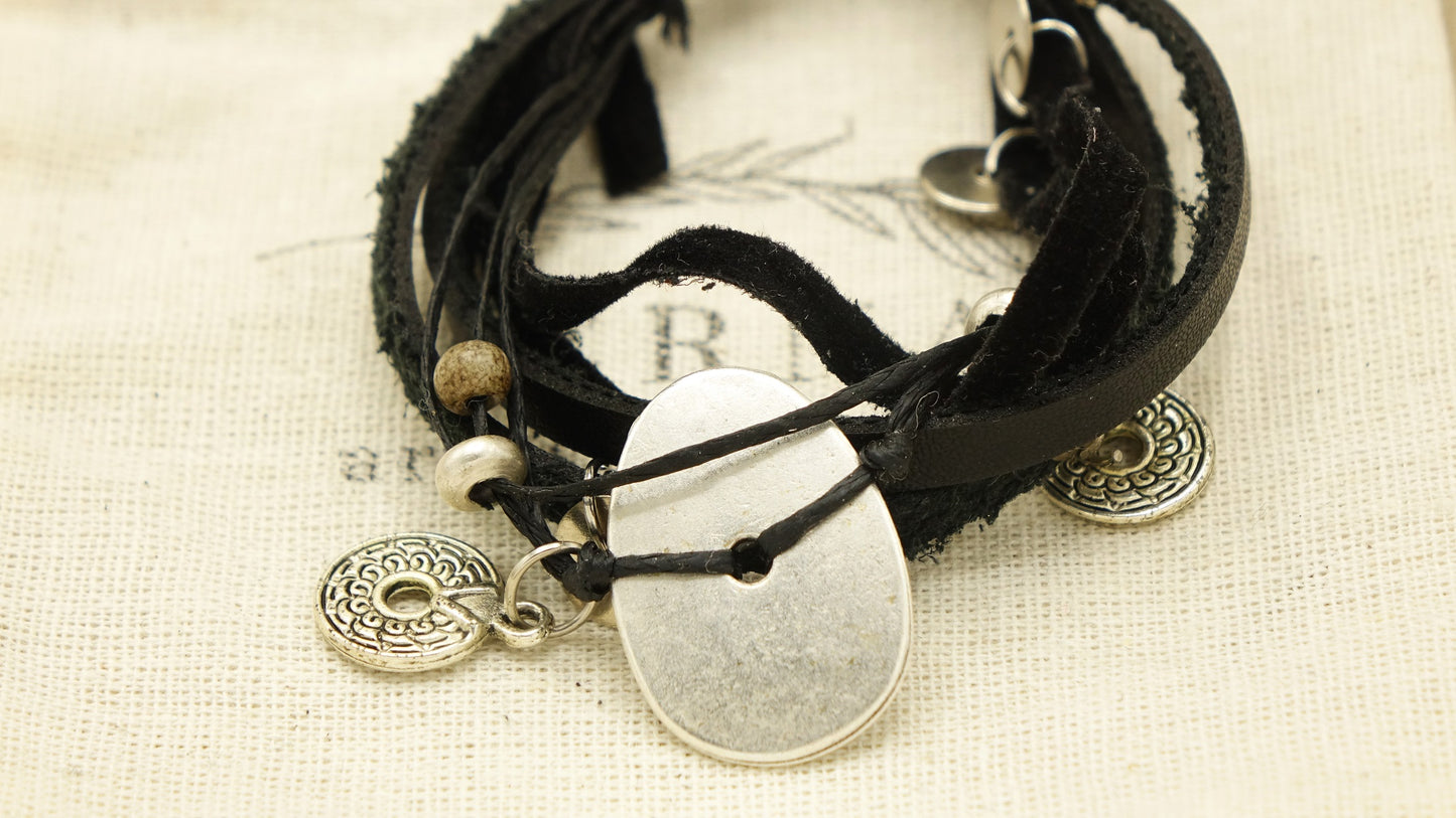 Victorian Style Leather Bracelet - Charmed - Verna Artisan Works
