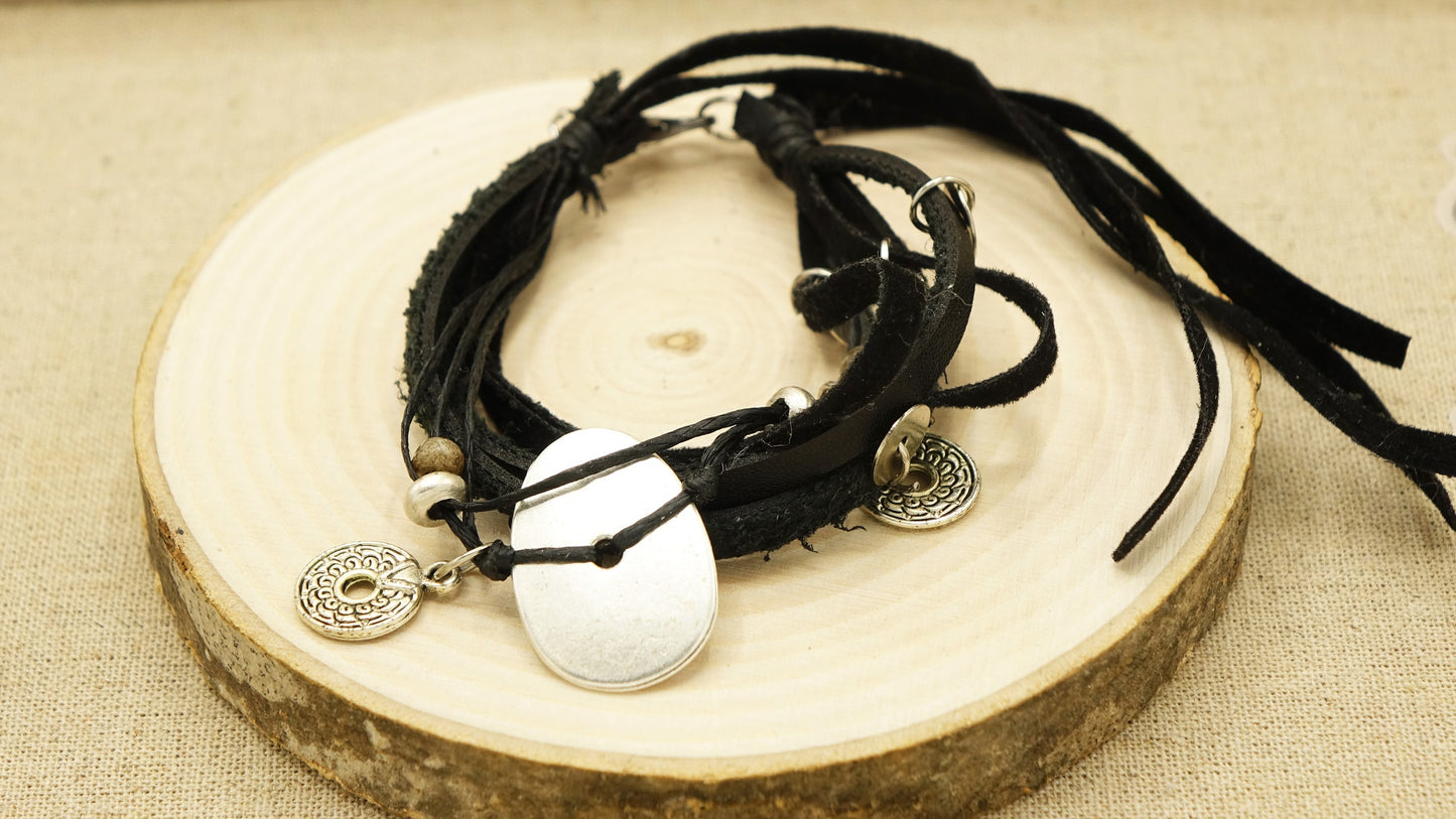 Victorian Style Leather Bracelet - Charmed - Verna Artisan Works