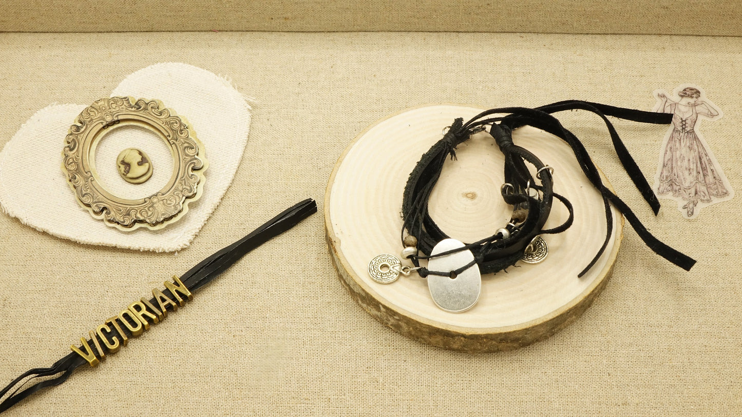 Victorian Style Leather Bracelet - Charmed - Verna Artisan Works