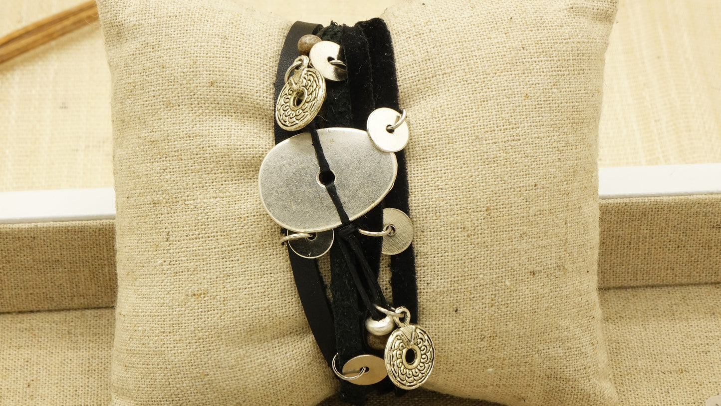 Victorian Style Leather Bracelet - Charmed - Verna Artisan Works