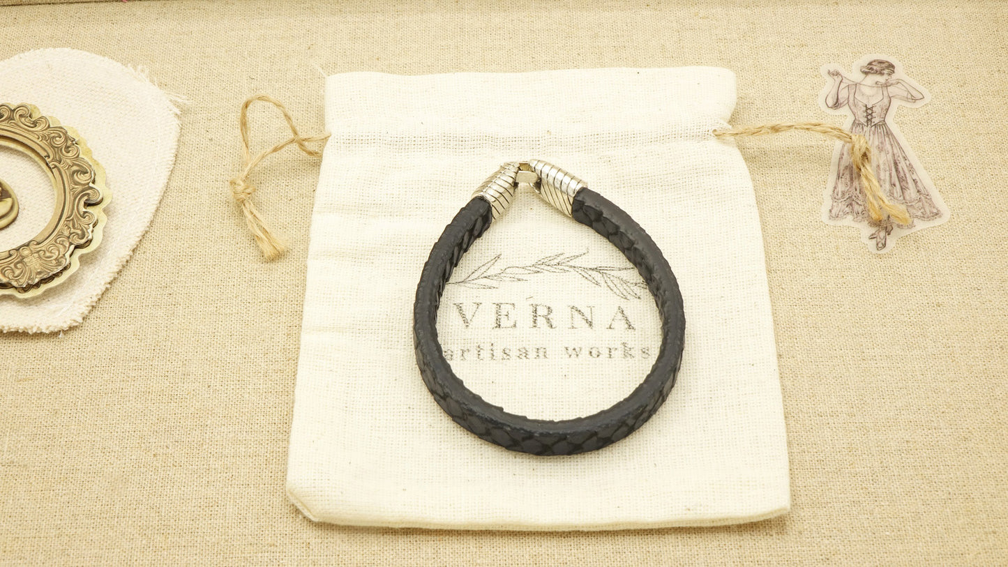 Victorian Style Leather Bracelet - Sleek - Verna Artisan Works