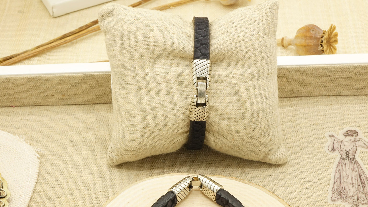 Victorian Style Leather Bracelet - Sleek - Verna Artisan Works