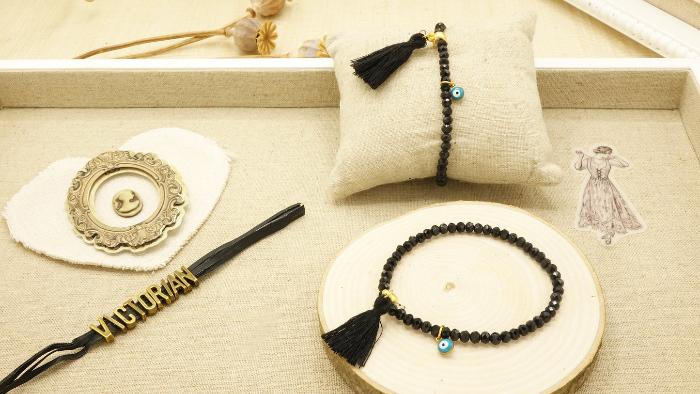 Victorian Style Bracelet - Evil Eye Tassel - Verna Artisan Works