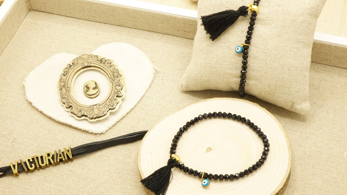 Victorian Style Bracelet - Evil Eye Tassel - Verna Artisan Works