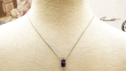 Amethyst Crystal Stone Necklace with Stainless Steel Chain