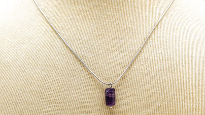 Amethyst Crystal Stone Necklace with Stainless Steel Chain
